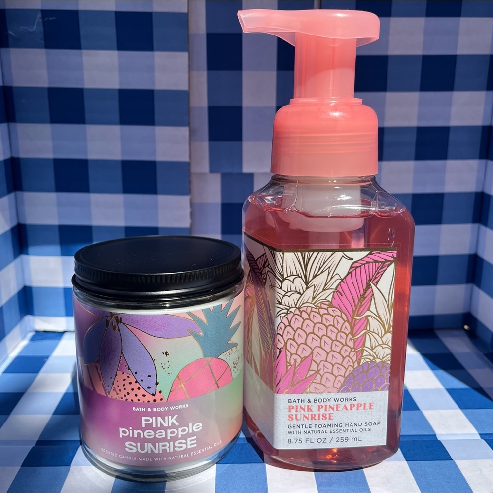 PINK PINEAPPLE SUNRISE Single Wick Candle & Foaming Hand Soap Bundle
